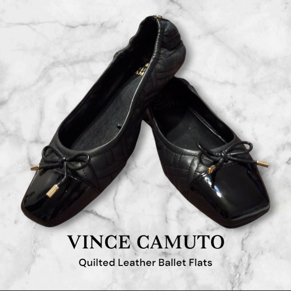 Vince Camuto Black Quilted Leather Ballet Flats